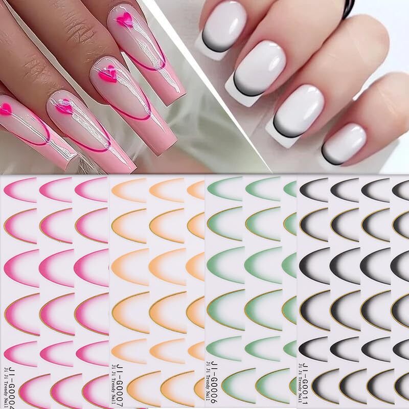 11 Sheets French Gradient Nail Art Stickers 3D Self-Adhesive French Lines Nail