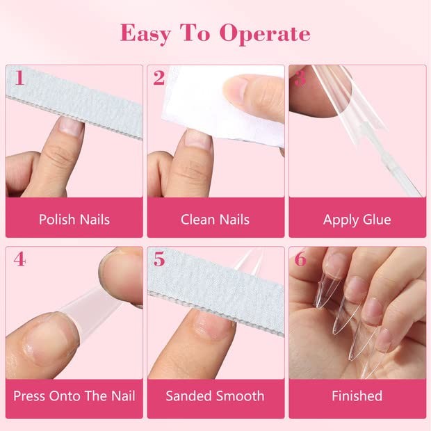 Clear Stiletto Nail Tips, 500PCS Half Cover Soft Gel Nail Tips Medium Stilett…