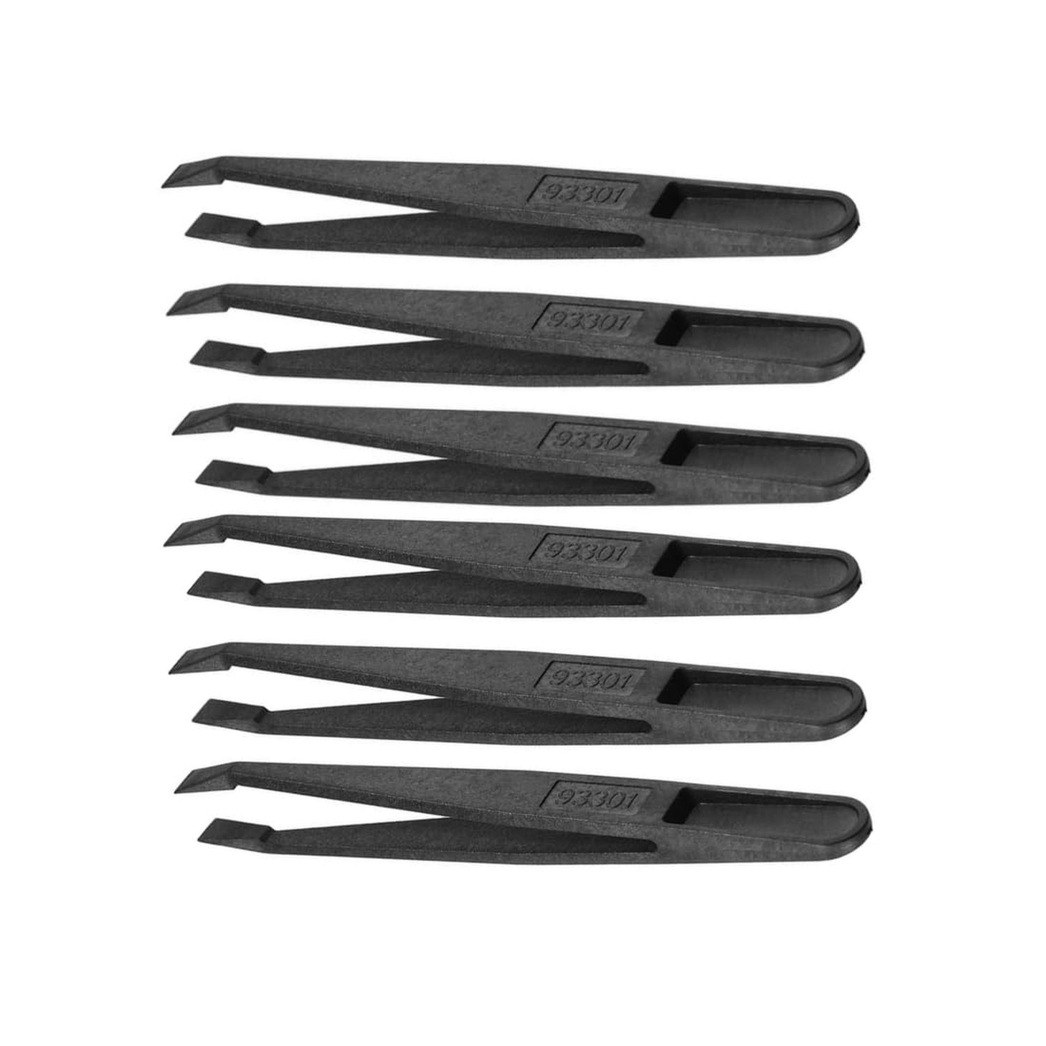 Black Plastic Slant Flat Tip Anti-static Tweezers 4.7 Inch Length 6pcs