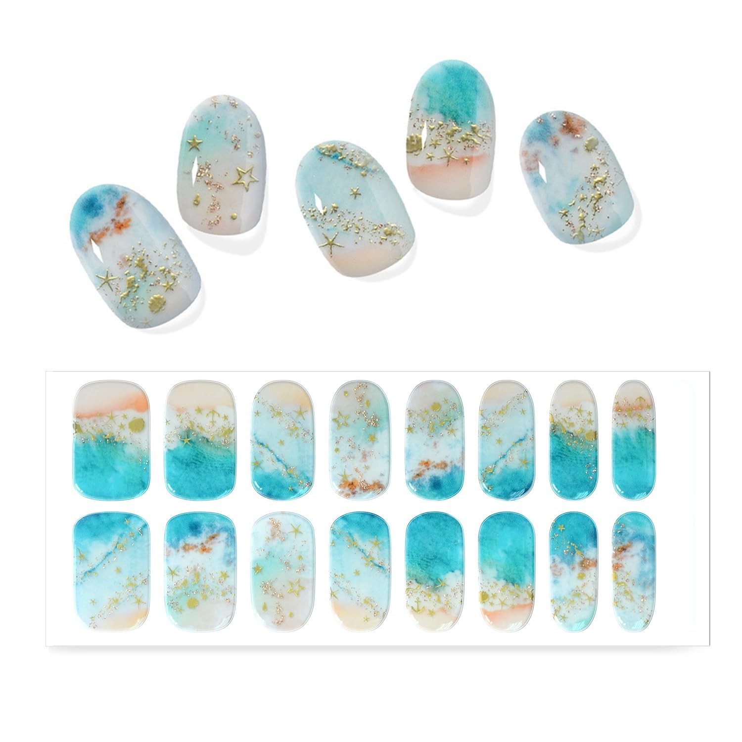 Semi Cured Nail Strips (Gold Coast – 16 PCS), Nail Stickers Full Nail Wraps N…