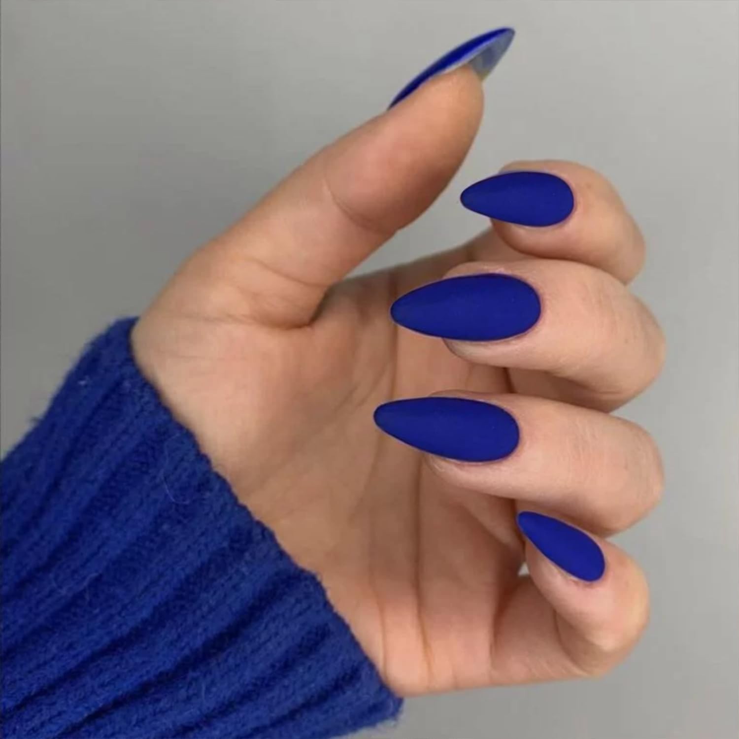 Matte Royal Blue Press on Nails – Medium Almond Shaped Acrylic Fake Nails – S…