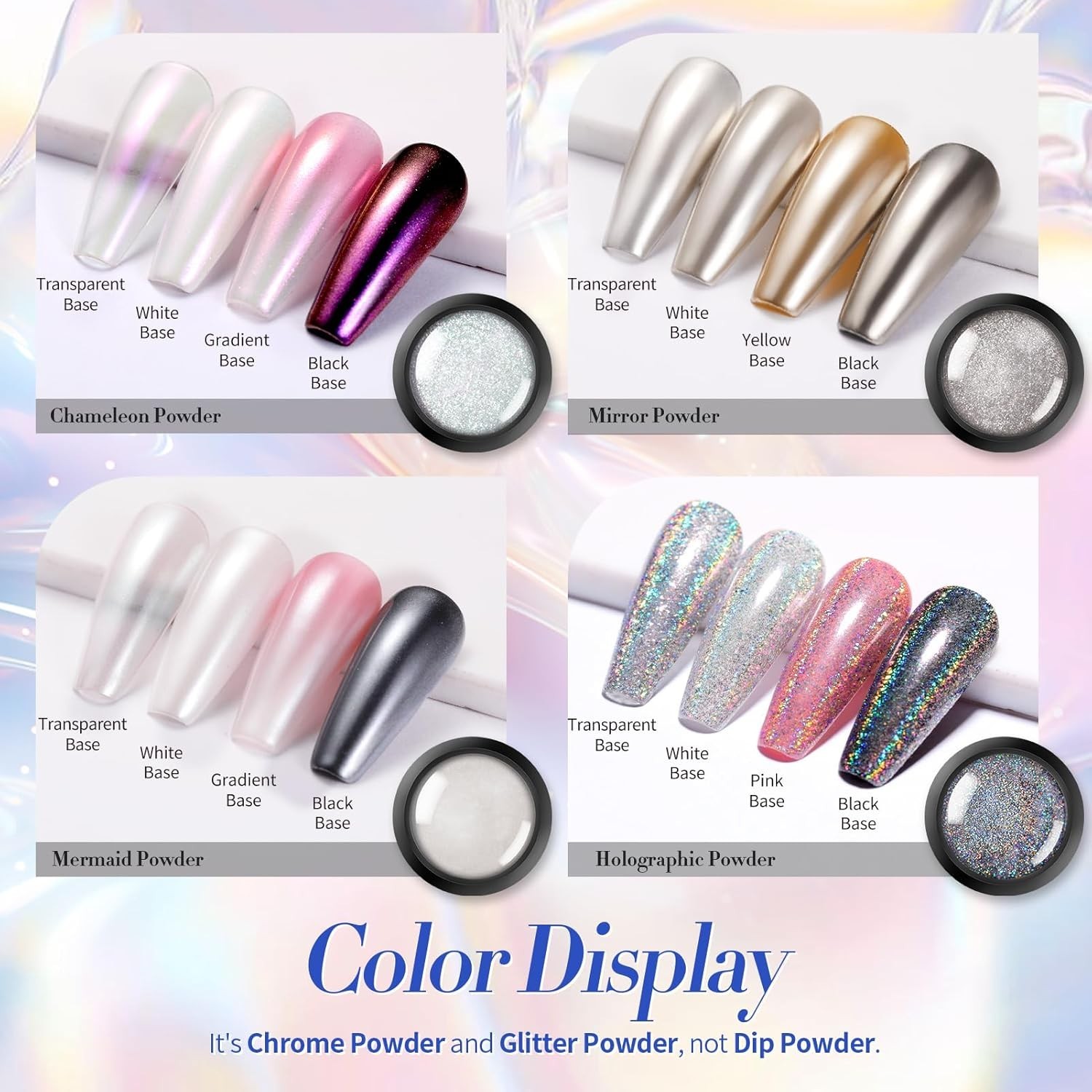 High-Gloss Holographic Nail Powder Set – 4 Colors for Easy Application