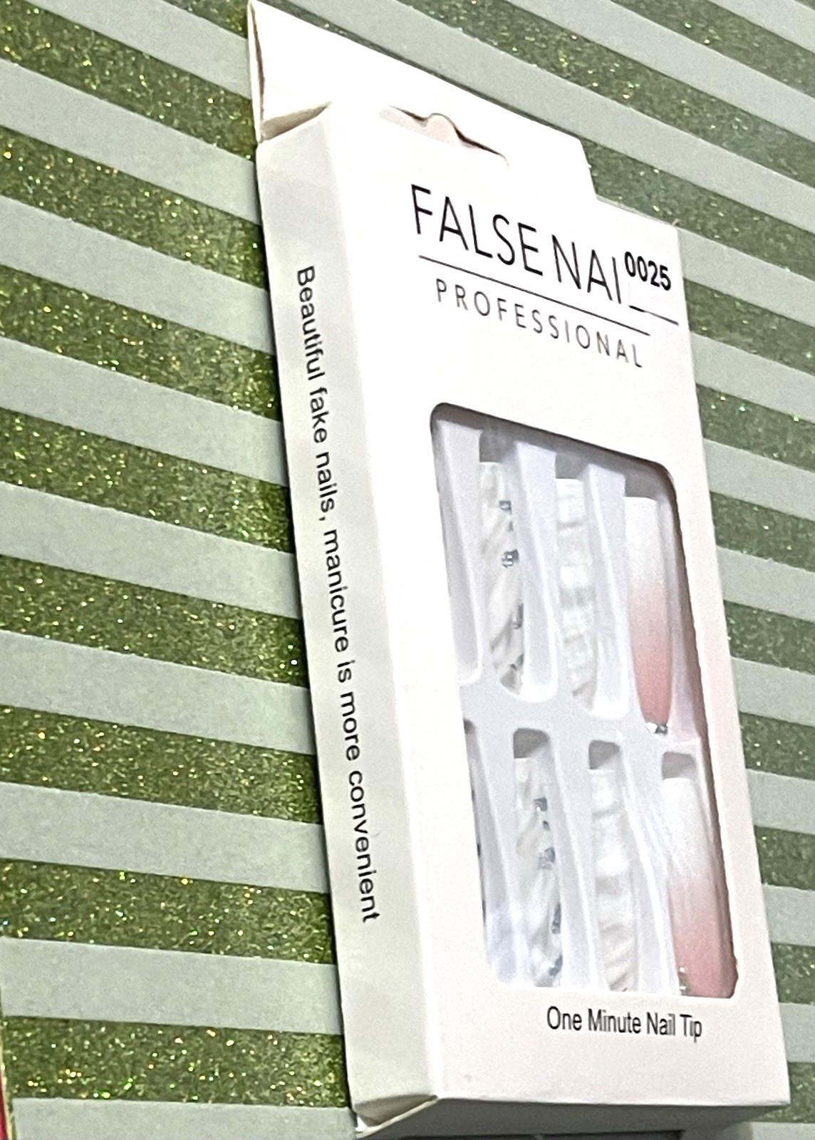 False Nail Professional NUDE & WHITE OMBRÉ with MARBLE DETAIL Press On Manicure