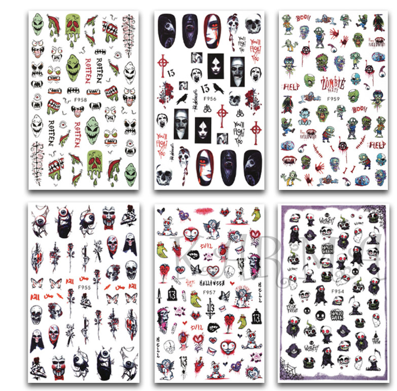Halloween Nail Art Skull Pumpkin Ghost Witch Stickers Decals Self-Adhesive NH22