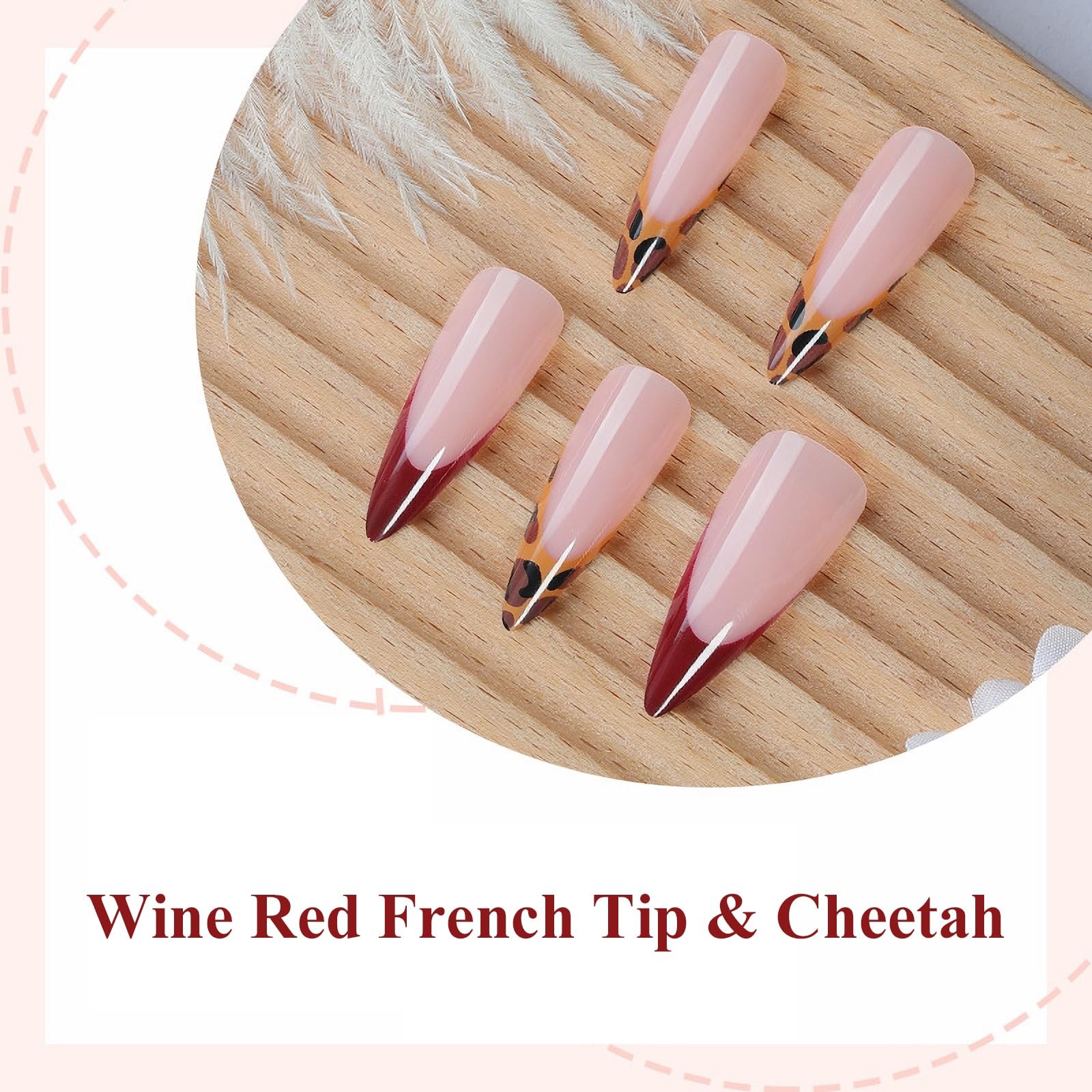 MISUD Press on Nails – Long Stiletto 0.04 Fl Oz (Pack of 24), 066A10Burgundy