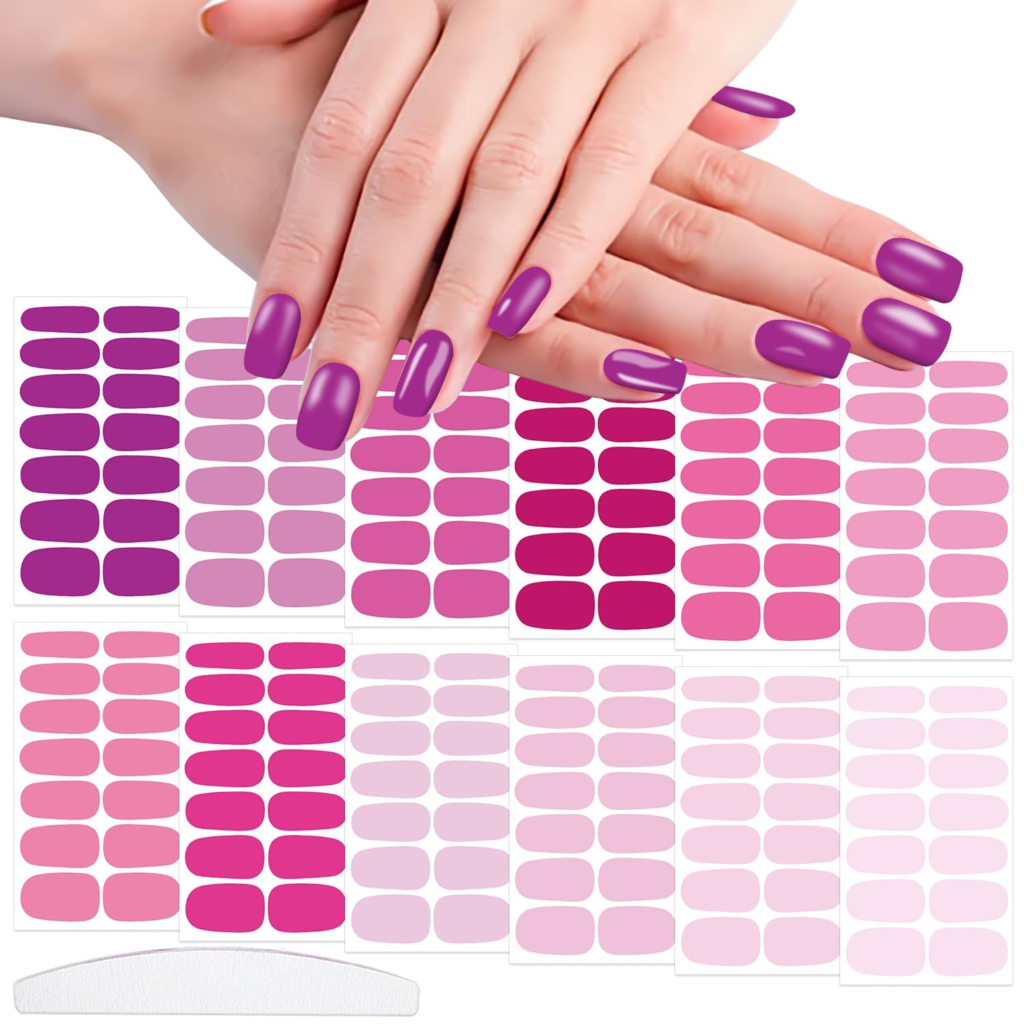 12 Sheets Pink Series Nail Stickers Full Nail Wraps for Women Girls Solid Nai…