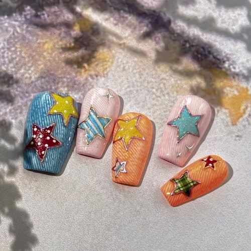 Holographic Star Nail Art Stickers Polka Dot Stripe Star Nail Decals Style 4