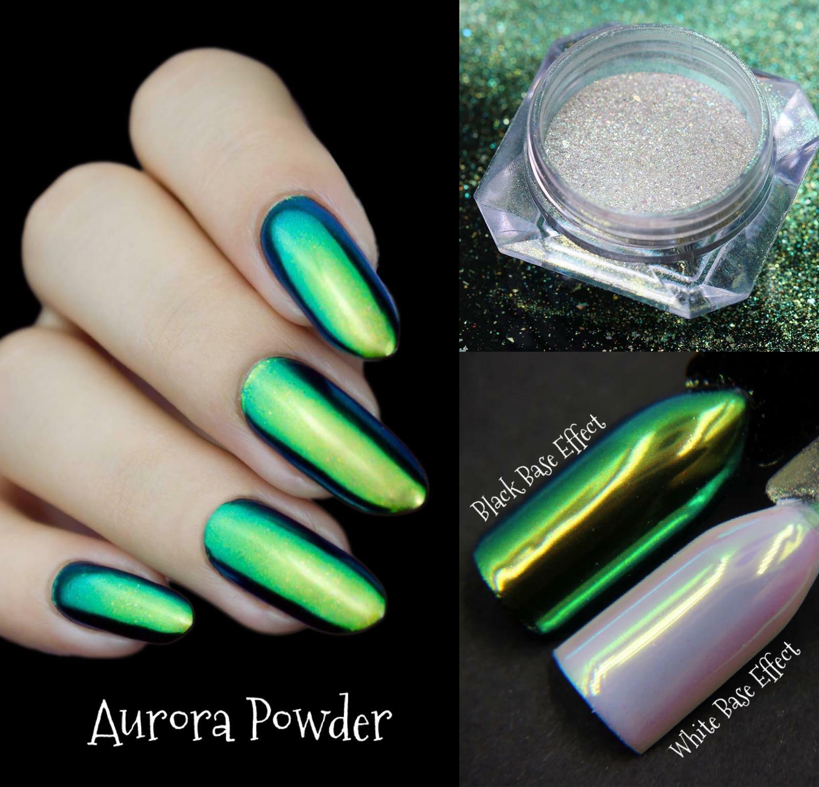 Aurora Unicorn Nail Chrome Powder Green White Mirror Rainbow Holographic BJ-13