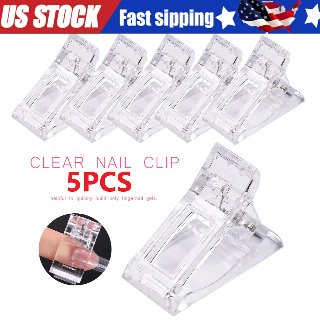 5PCS Nail Tips Clip Quick Building Poly Builder Gel DIY Extension Clamp Clips