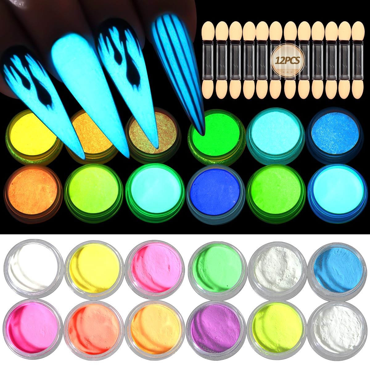 Glow in The Dark Pigment Powder,12 Colors Luminous Iridescent Multicolor