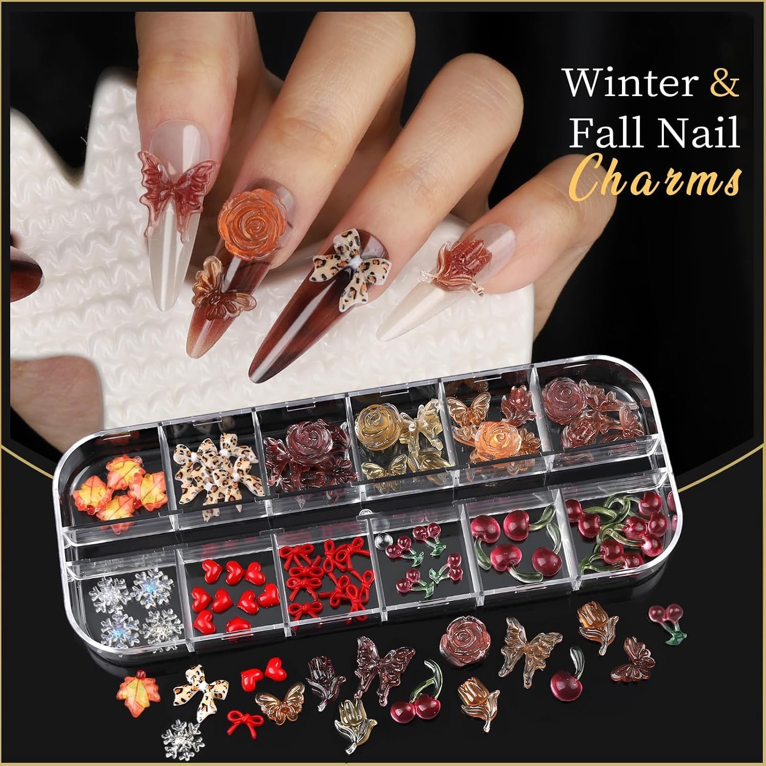 Teentior Nail Charms Nail Stickers with Nail Gems Kit, 8 Boxes Nail Art Rhine…