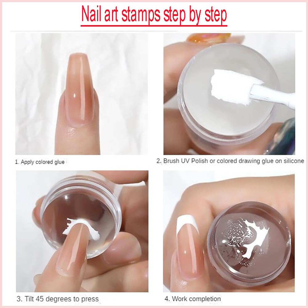 10 Pcs Nail Stamp Template Kit French, Contains 2 Stamper 2 Squeegee 6 Pattern T