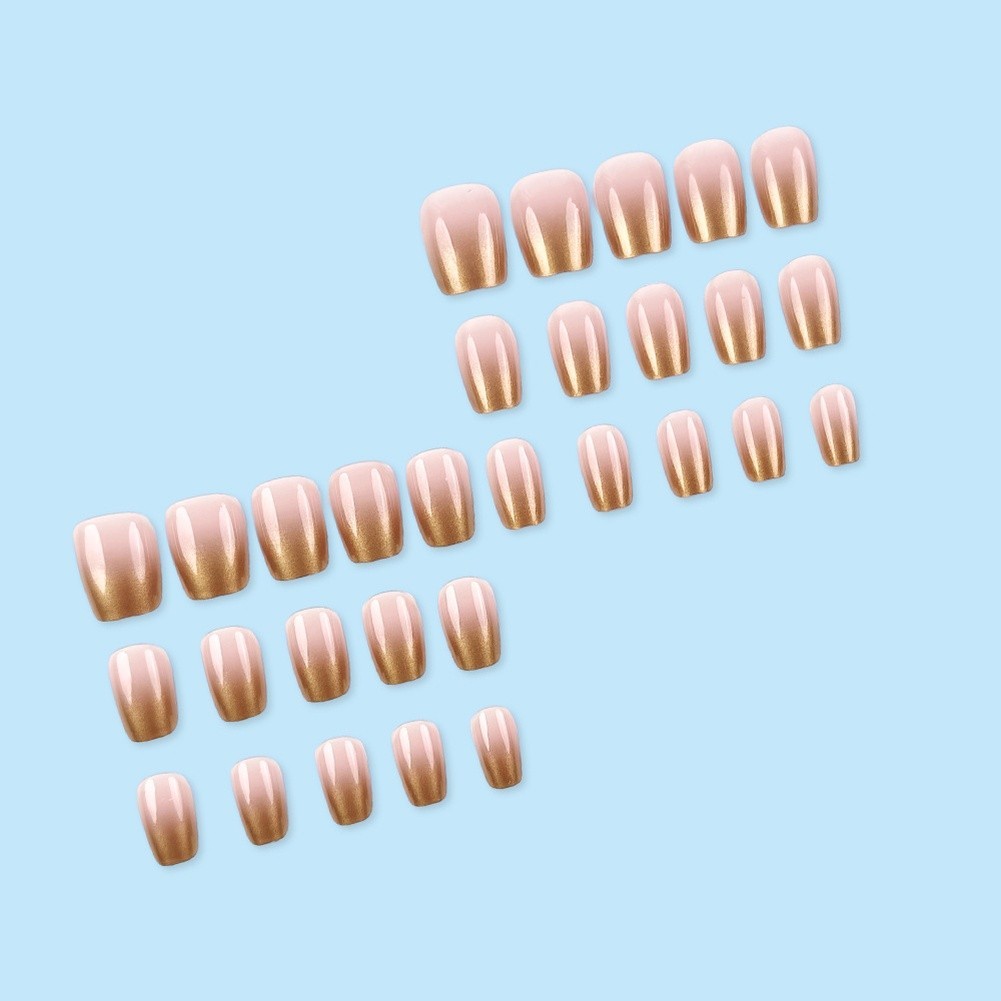 Gold to Pink Gradient Press On Nails Short Square ABS Material 30 Pieces