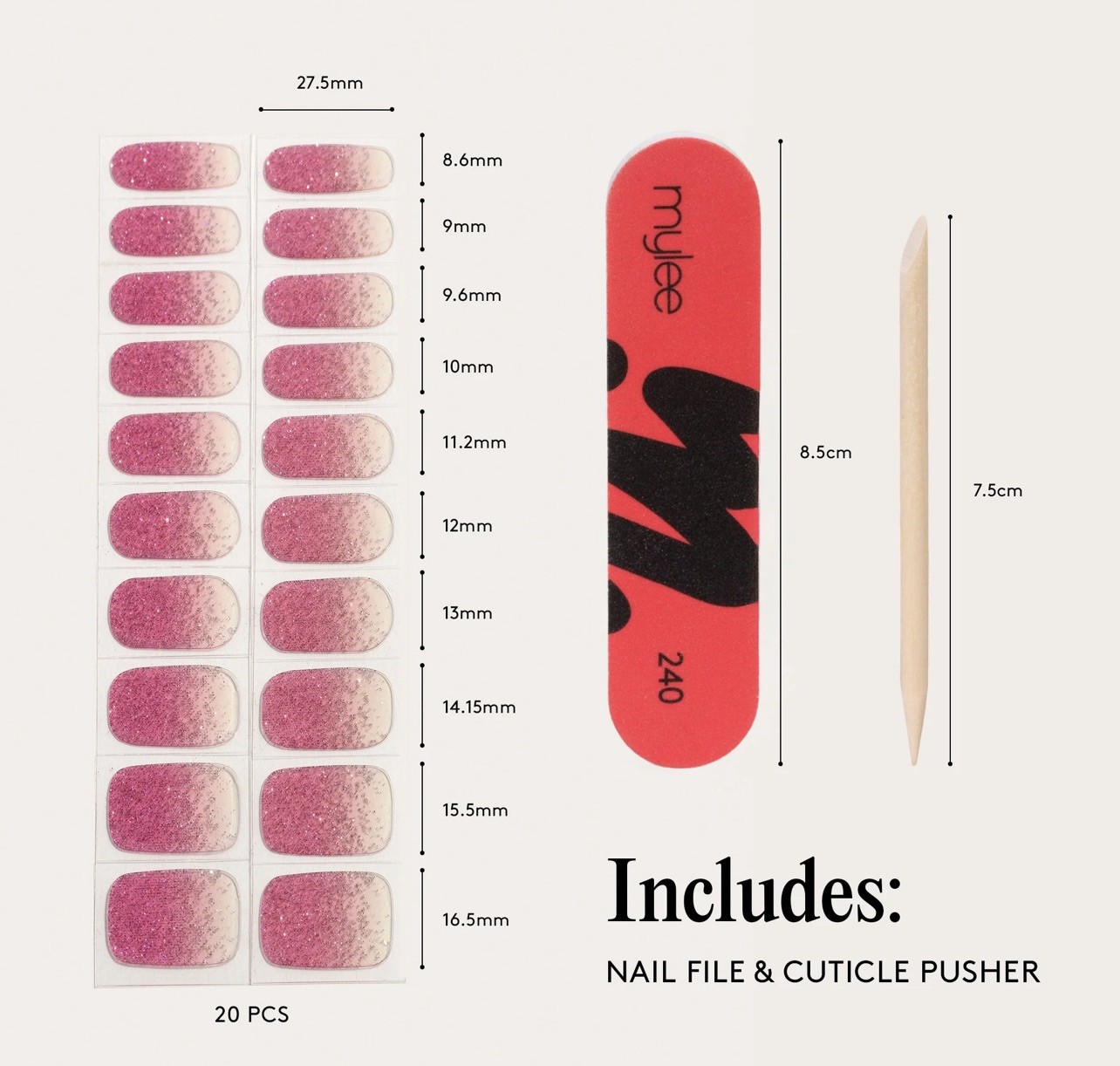 Mylee Gel Nail Wraps [Pink Stardust] 20 Pre-Cured Gel Stickers Free postage