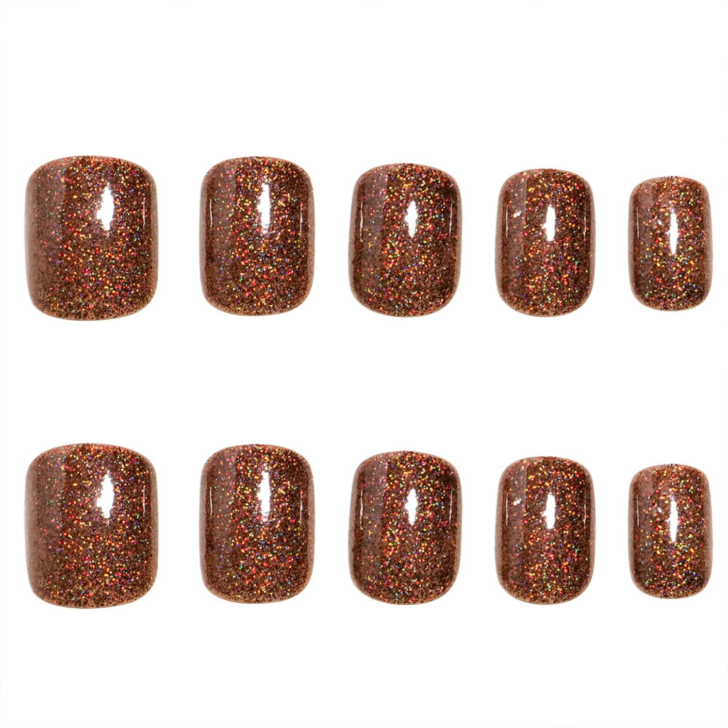 Tyuimhx Brown Press on Nails Square Short 0.04 Fl Oz (Pack of 24), Multicolor