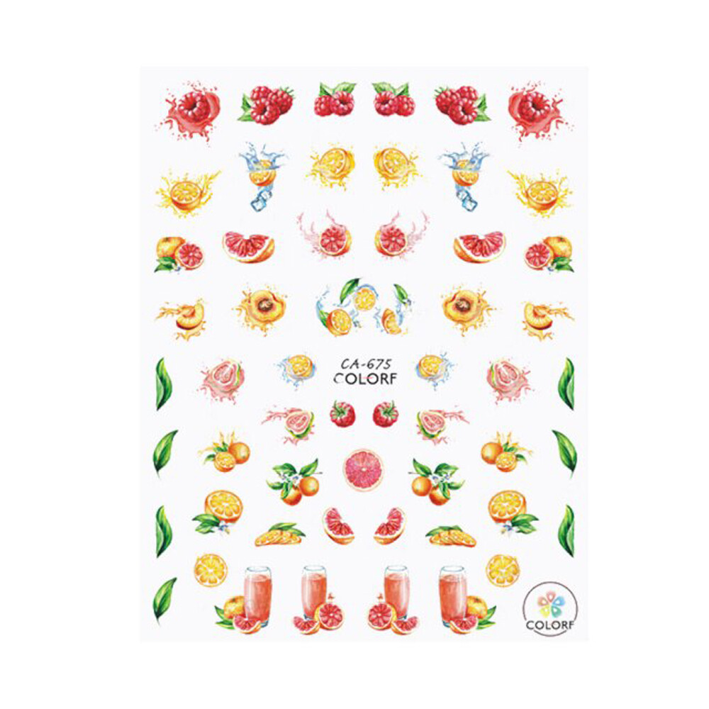 Nail art 3D stickers decal raspberry grapefruit orange apricot green leaf CA675