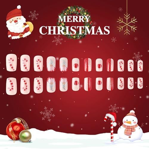 Christmas Press on Nails Medium Square SWEKKE Winter Fake Christmas Nails17