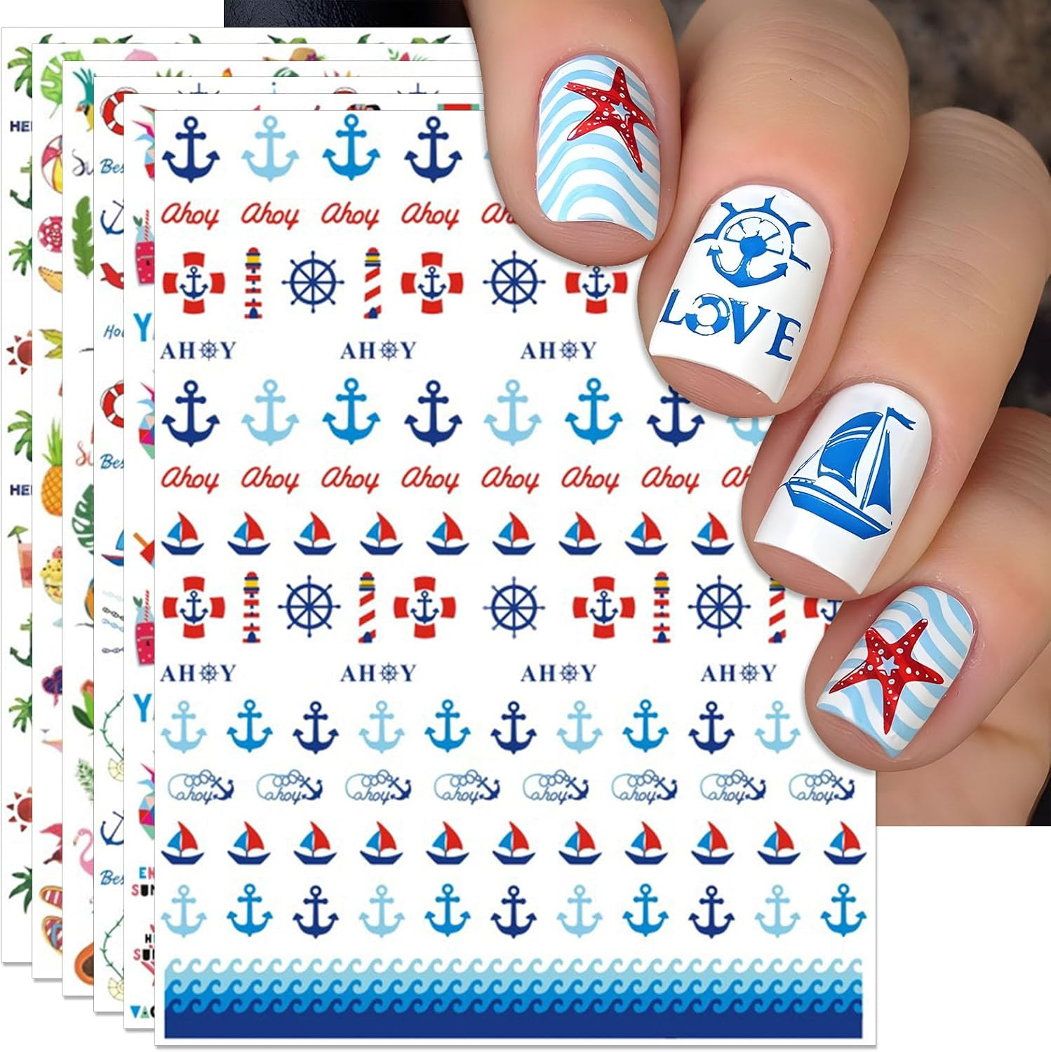 Summer Palm Tree Nail Art Stickers – Colorful Coconut Tree Seagull Self-Adhesive