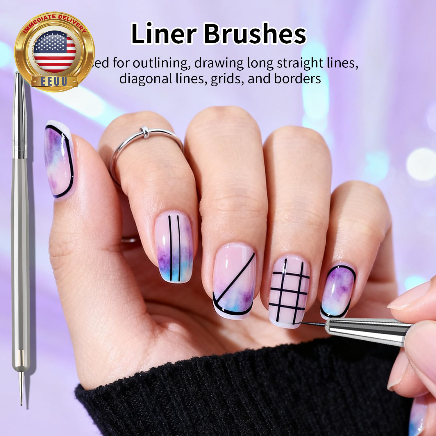 6Packs Nail Art Brushes,Nail Art Tool Set,Dotting Tools,Dust Brush,Striping Brus