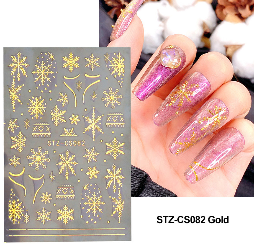 DIY Snowflake Christmas Nail Sticker French Tips Heart Lace Stripes Deer NS38