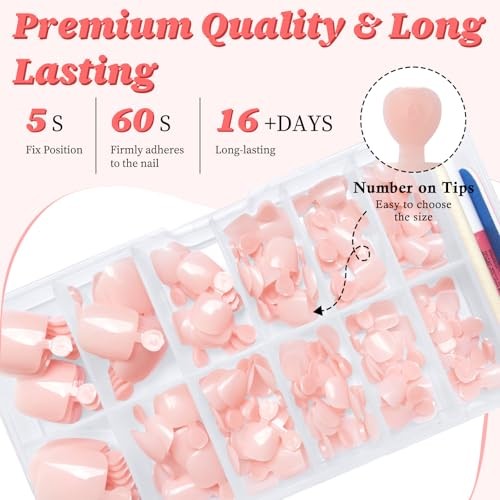 168pc Press on Toenails Nude Fake Toe Nails with Glue Adhesive Tabs, Nude Pink