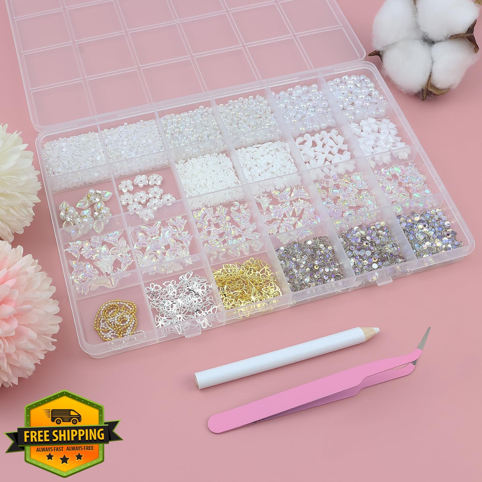 SEMATA Bedazzling Kit Pearls Rhinestones Butterfly Flower Jewels Crafting Nails