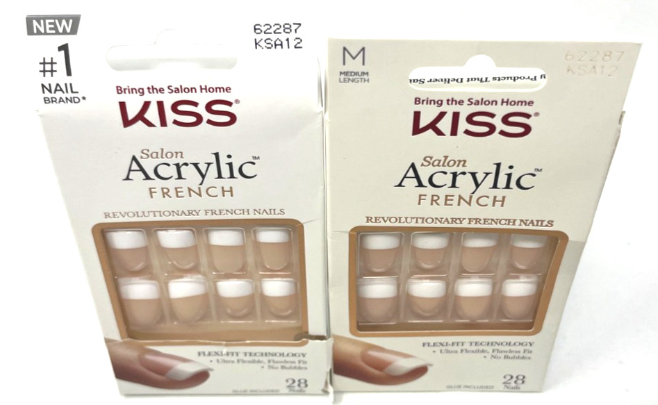 (2) Kiss Salon Acrylic French Nails New In Packaging 28 Nails 62287 KSA12