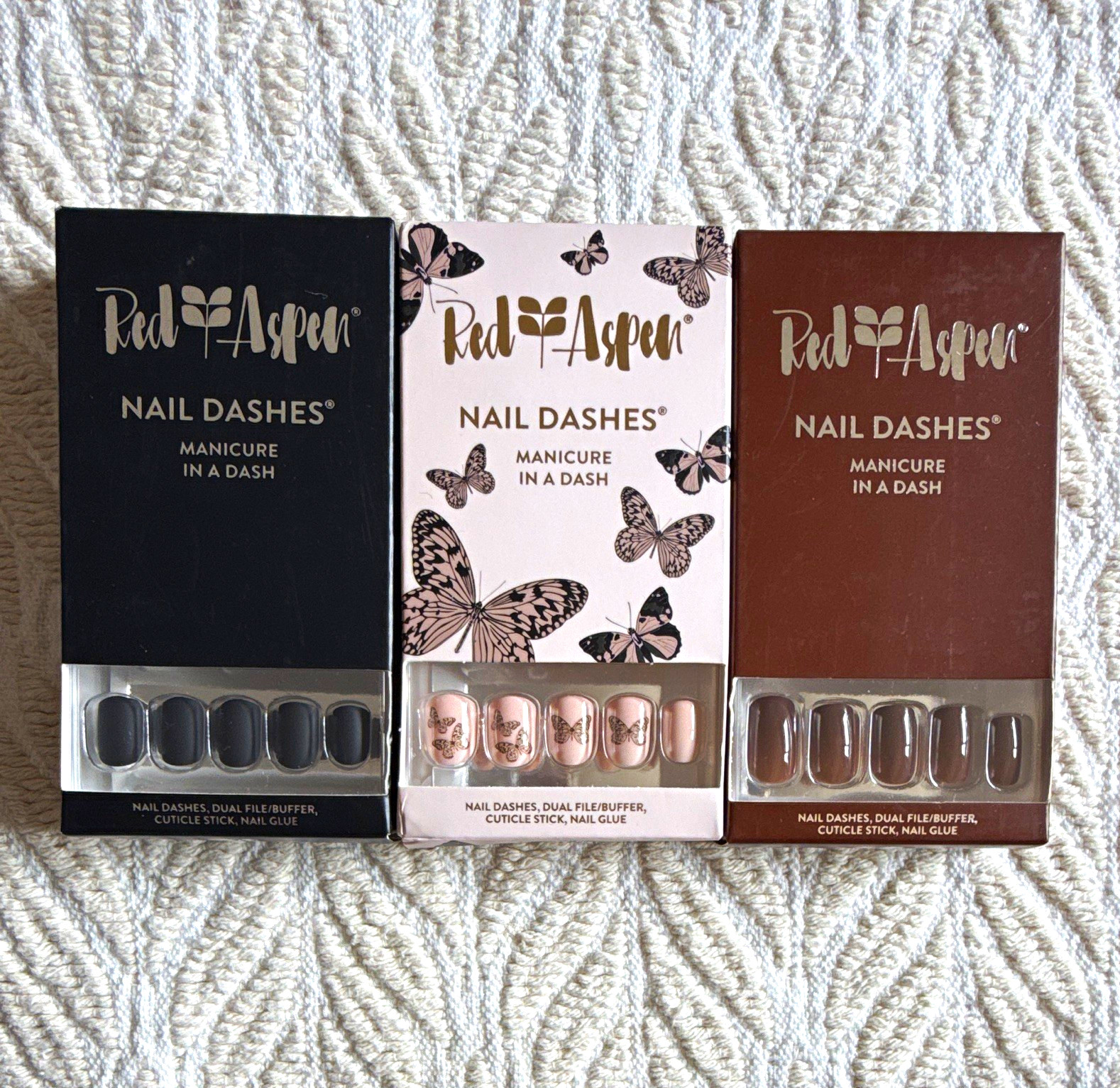 3 Red Aspen Nail Dashes Press-On Nails Butterfly Pre-Designed, Glue Included