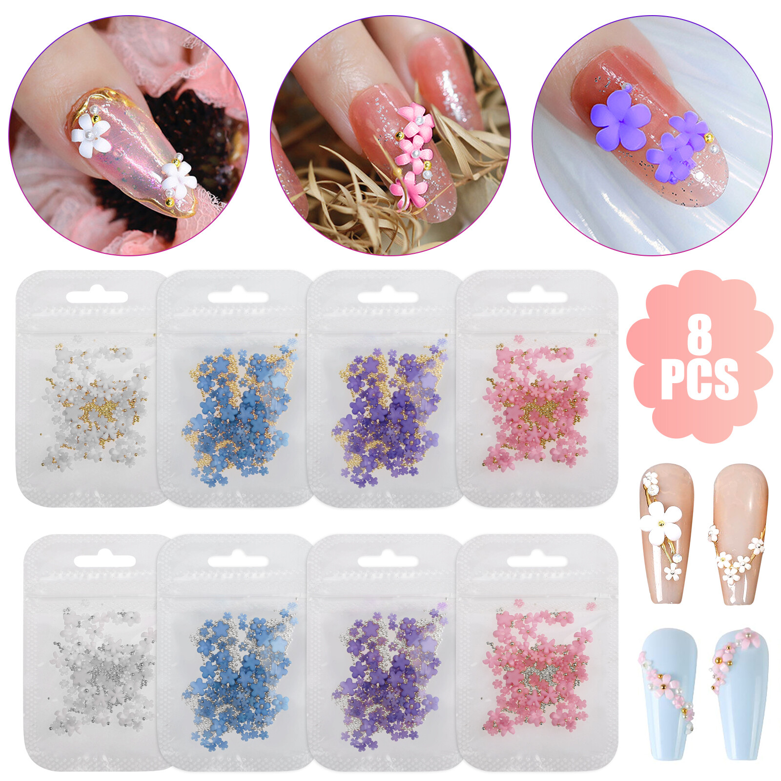 3D Resin Flower Nail Art Decoration Mixed Metal Bead Jewelry DIY Manicure Tool