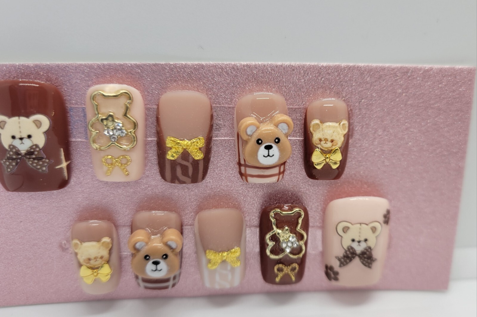Handmade Teddy Bear Autumn Cute French Brown Sweater presson nails short Square