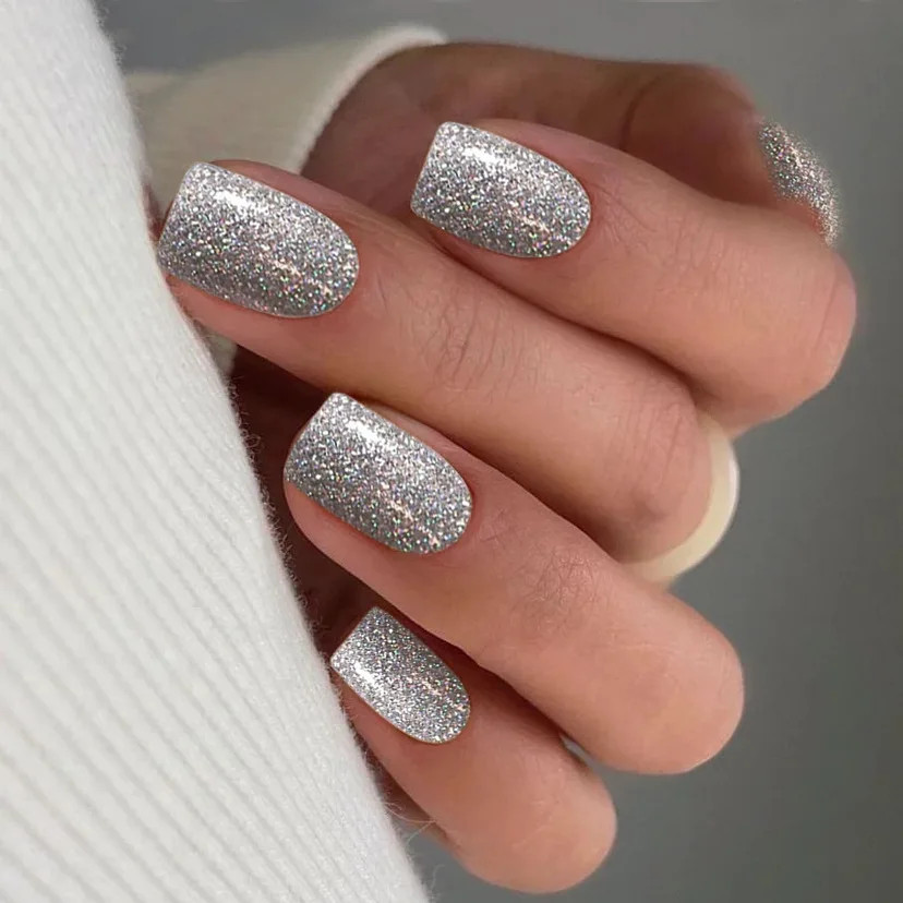 24Pcs Simple Square Head Fake Nail with Nude Design White Gradient French Press