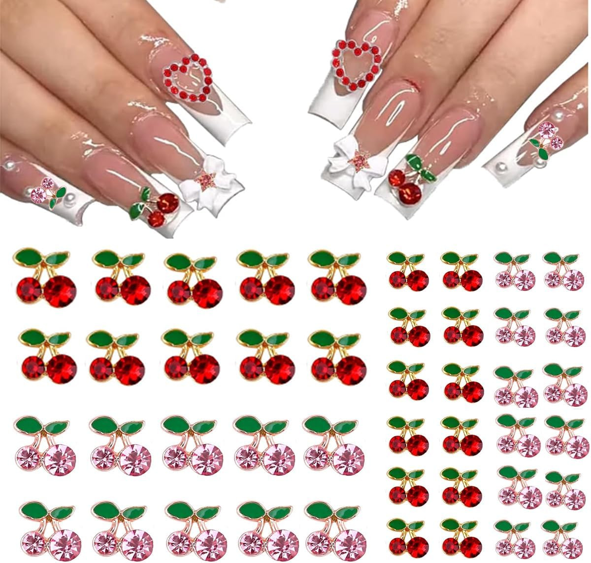 Cherry Nail Charms 3D Rhinestone Nail Art Gems Decorations Acrylic Nails DIY Kit