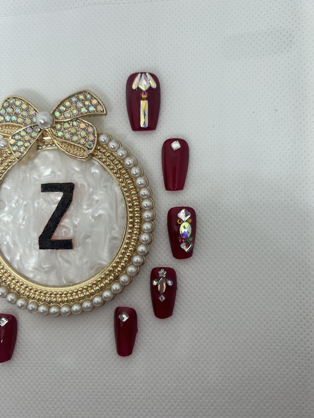 Z NAILZ! Gorgeous Handmade Deep Red M Coffins/Bling Press On Nails