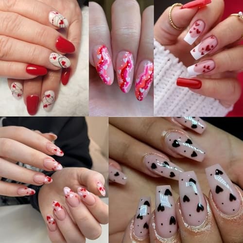 5Sheets Heart Nail Art Stickers Black White Red Heart Nails Heart Stickers-9