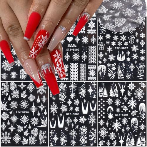 5D White Snowflake Embossed Nail Art Sticker -Christmas New Year Snowflake