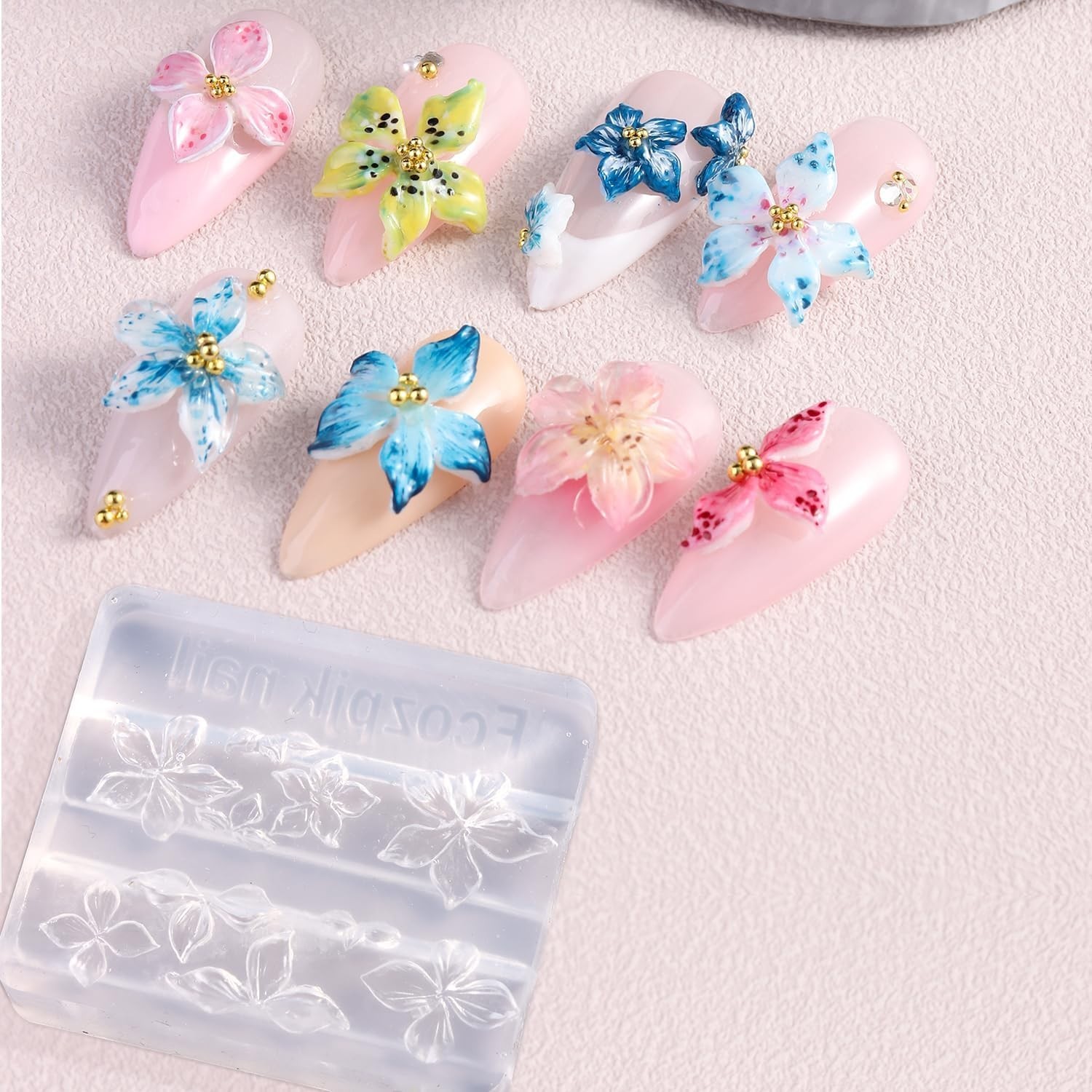 Compact 2PC Flower Nail Molds with Carving Tool – Effortless 3D Art for Everyone