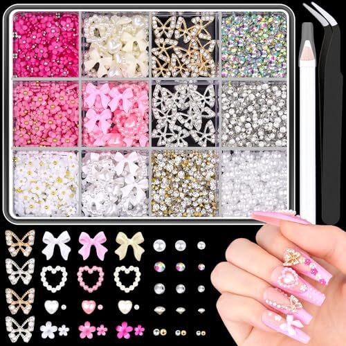 3D Nail A07-Nail Charms Set 7: 3D Flowers & Butterfly & Bow & Heart Nail Charms