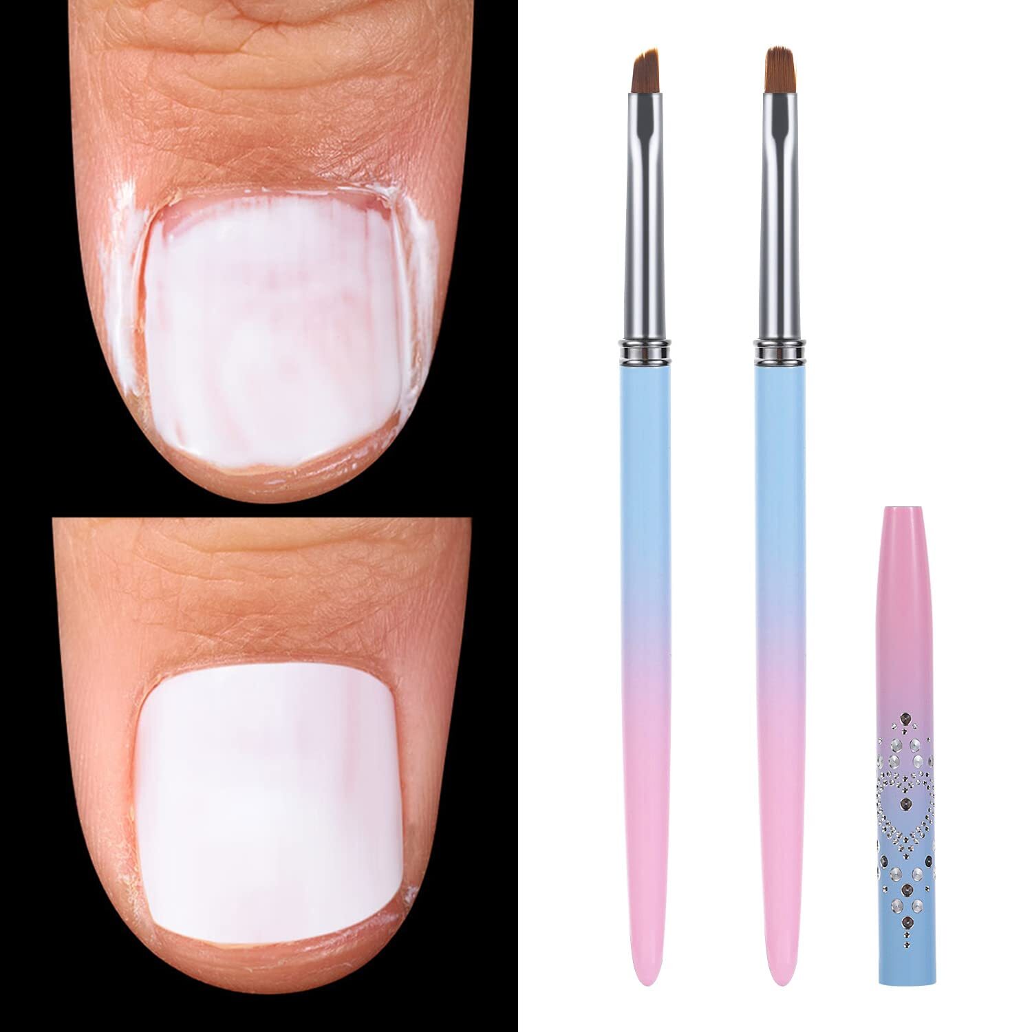 2PCS Nail Brush Round&Angled Nail Art Clean Up Brushes for Cleaning Mistake