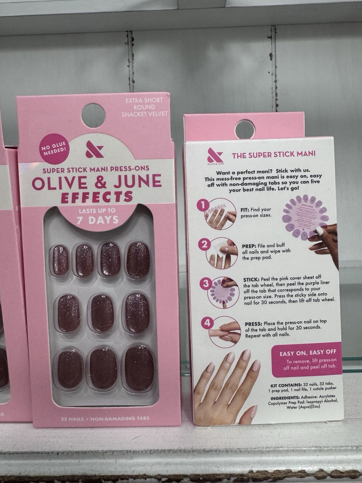 Olive & June Effects Shacket Velvet Press On Nails Extra Short Round, 4 Pack