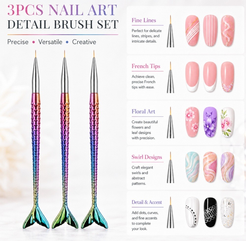 3 Pcs Nail Art Tool Set – Nail Art Pen, Dotting UV Gel Tool, and Liner Brush Set