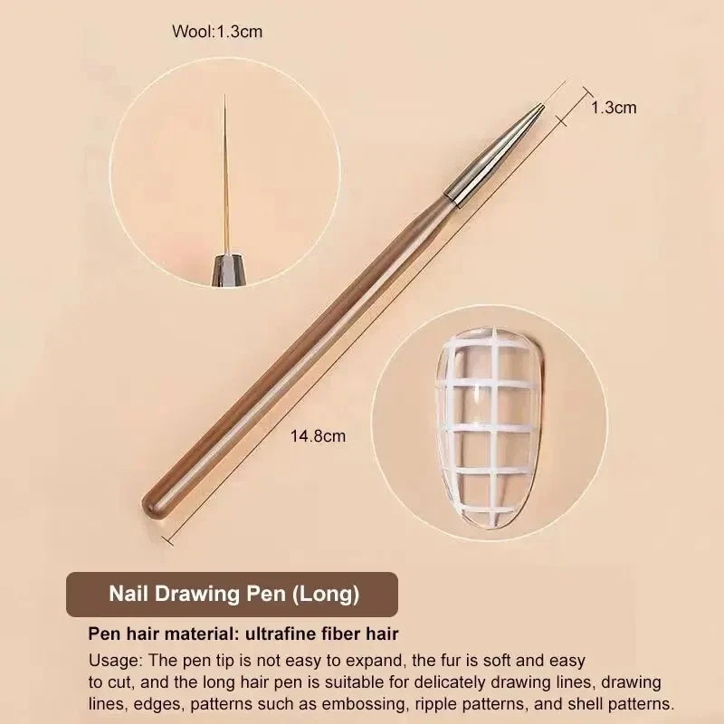 9PCS Nail Art Brush Set Gel Acrylic Liner Pen Detail Painting Manicure Tools