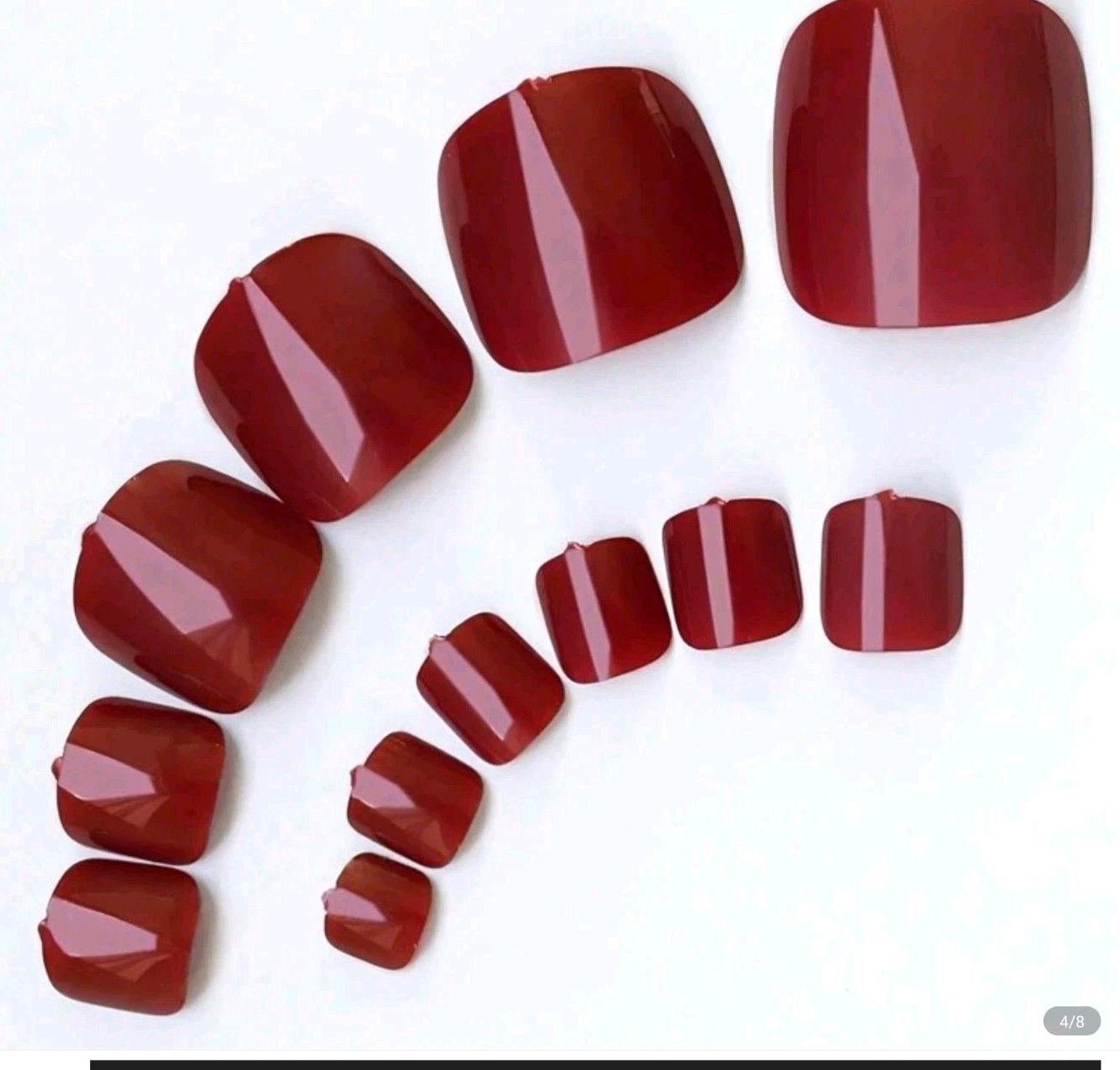 96 Pcs – Red Black And White Toenails Fake Toe Nails Natural -Solid Color Square