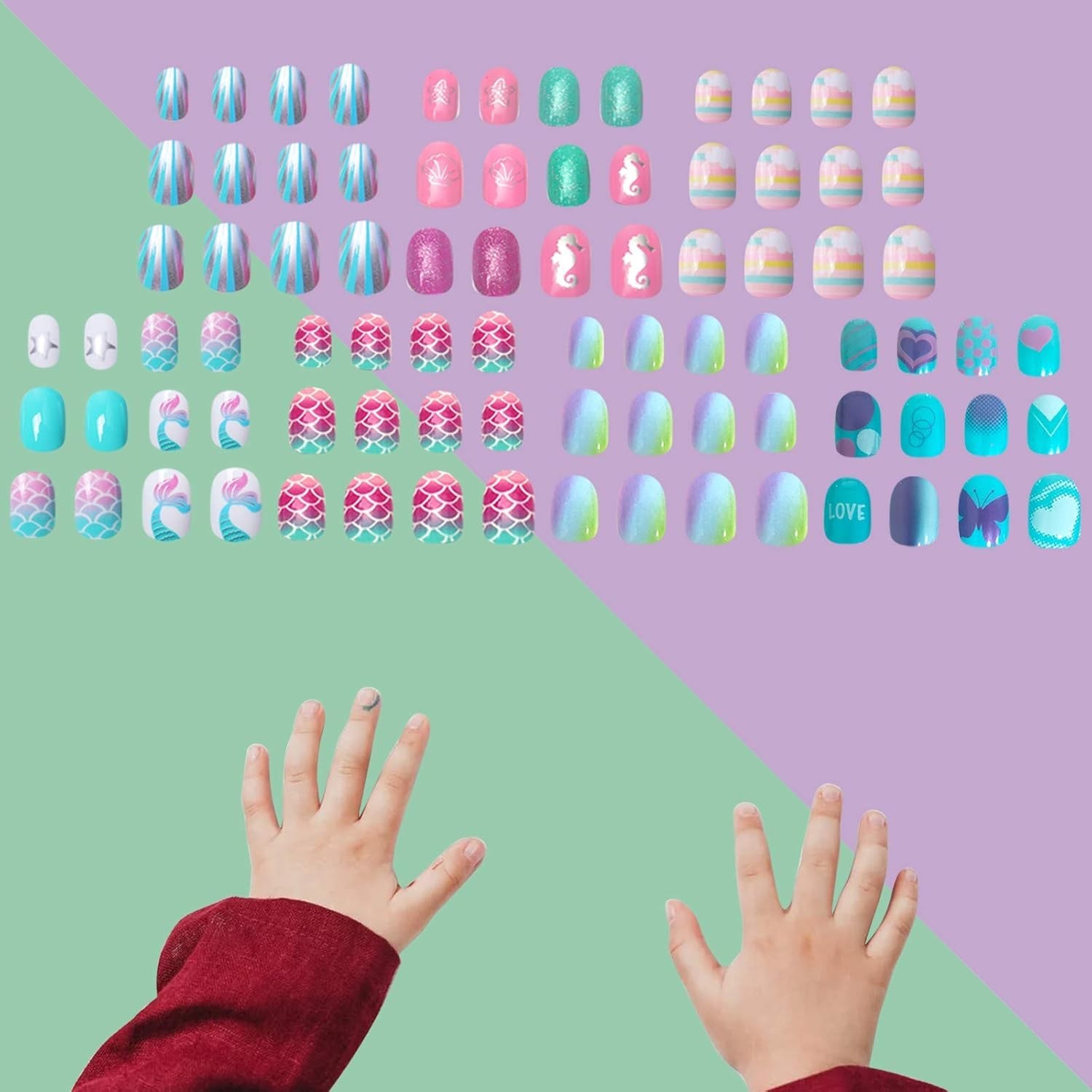 120Pcs 5 Pack Children Acrylic Fake Nails Press on Pre-glue Full Cover Glitte…