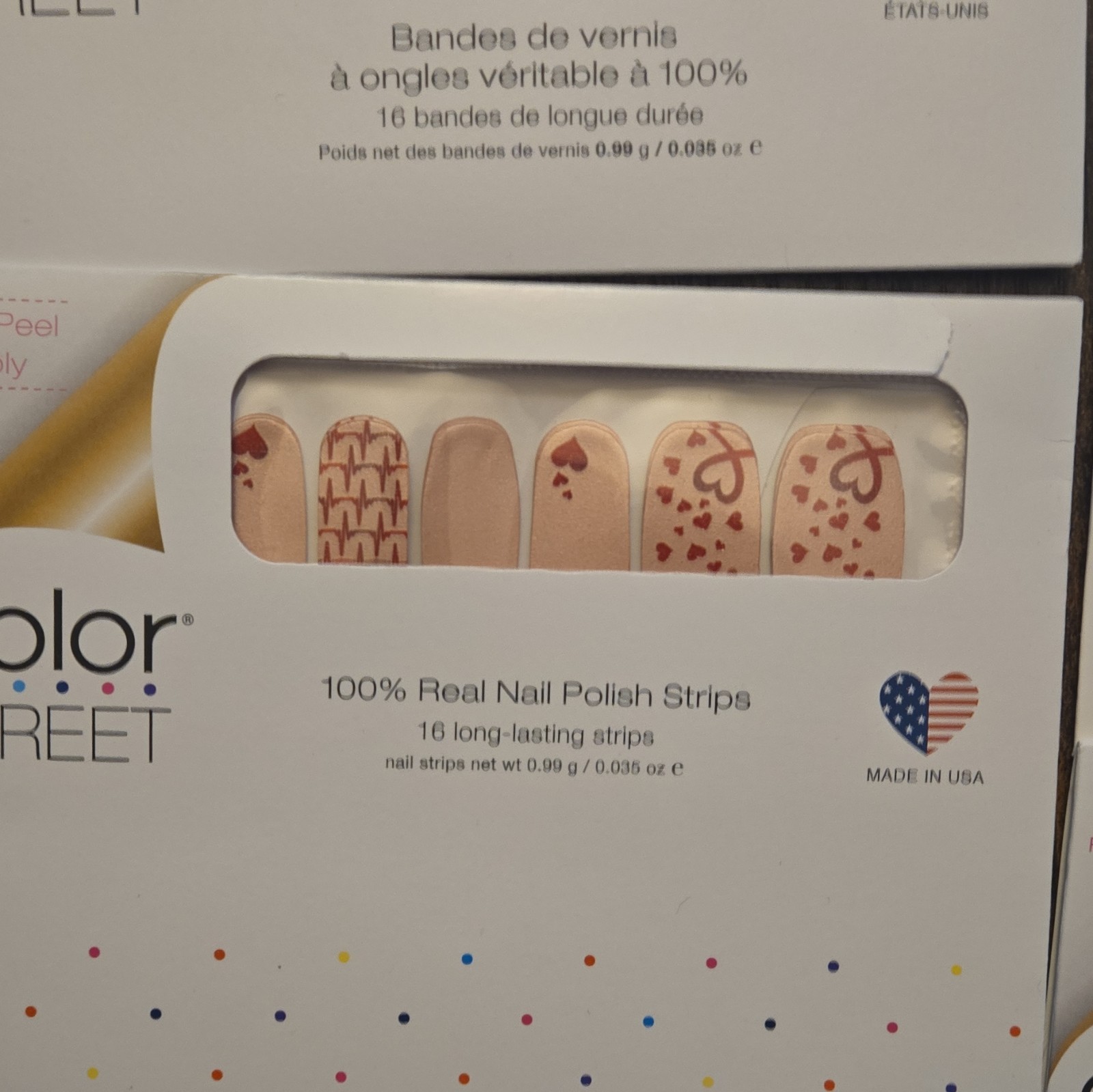 Color Street Nail Polish Strips Multicolor Glitter Hearts Easy Peel Nail Art