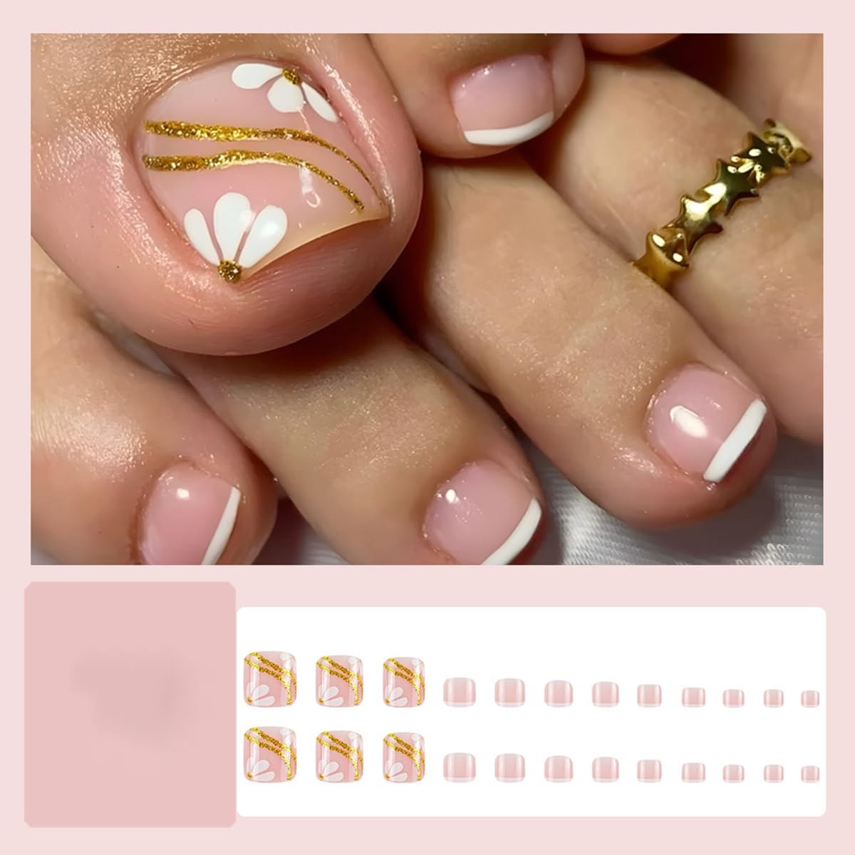 ZIFANHU Press on Toenails for Women, White French Tip Fake Short, Color J07