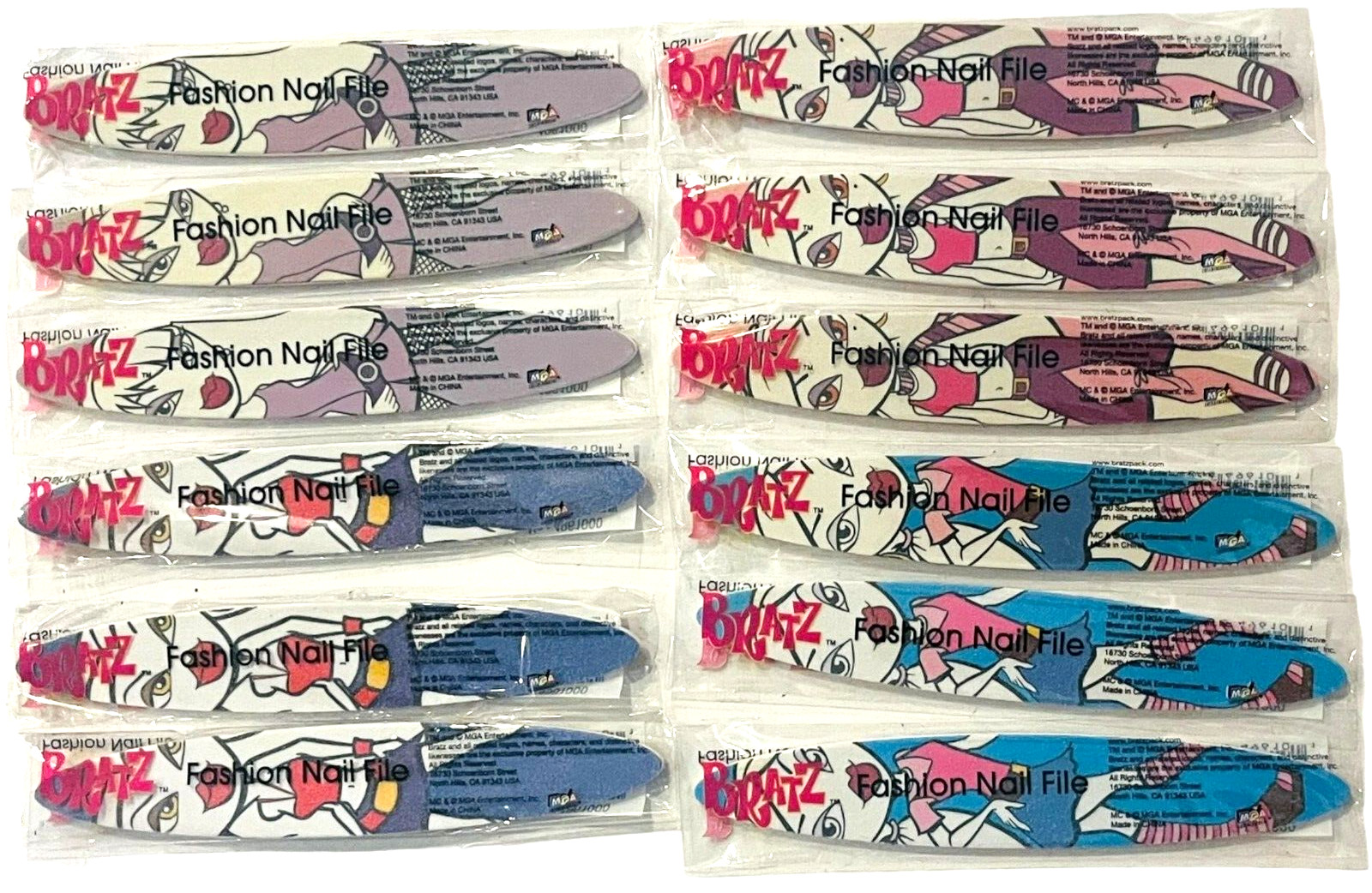 Bratz Dolls Print Nail Care Emery Wands Cloe, Jade, Sasha,Yasmine – LOT of 12