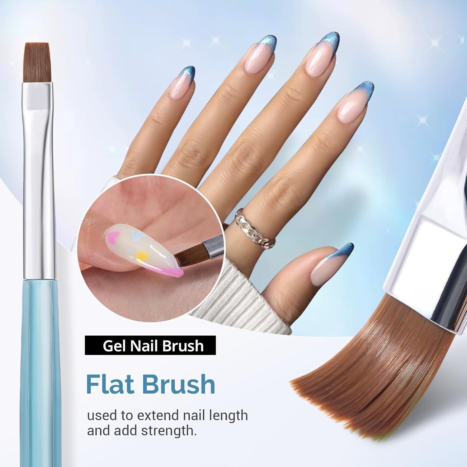 Nail Art Clean Up Brushes, 3 PCS Flat/Oval/Fine Angled Gel Nail Brush for