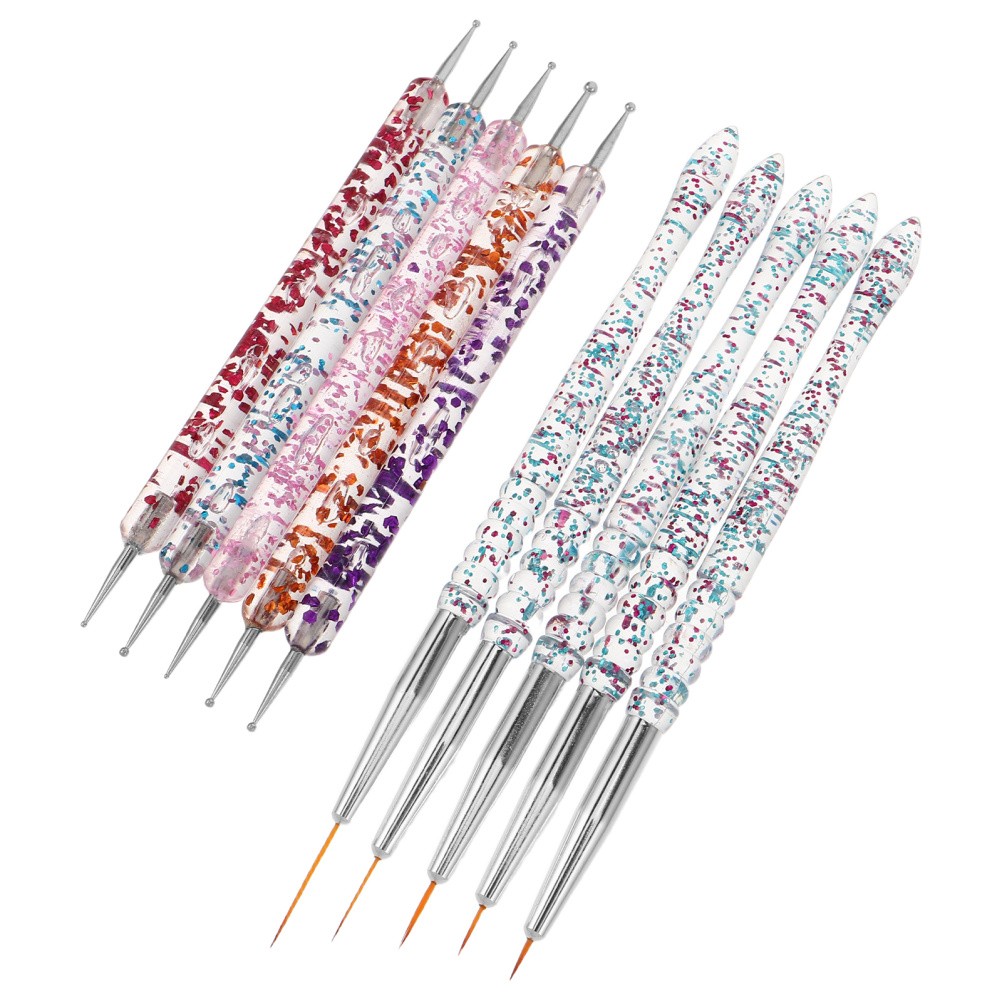 10 Pcs Pointed Nail Brush Graffiti Dotting Pen Double End Dual-line Contour