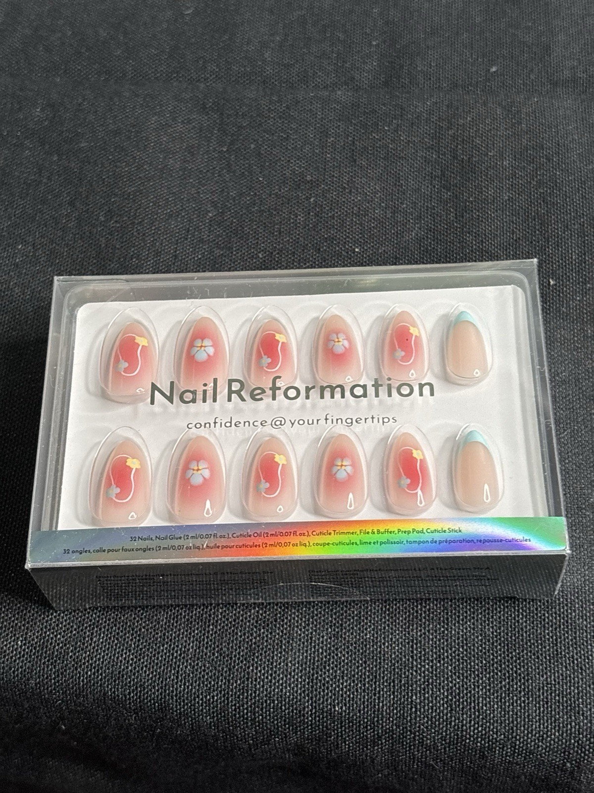 NailReformation Pink Nude Shiny Floral Almond Medium Press-On Nails Glue AS181