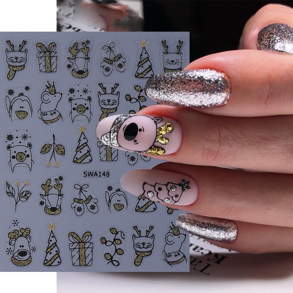 White Snowflakes Nail Art Stickers Christmas French Tips White Snow